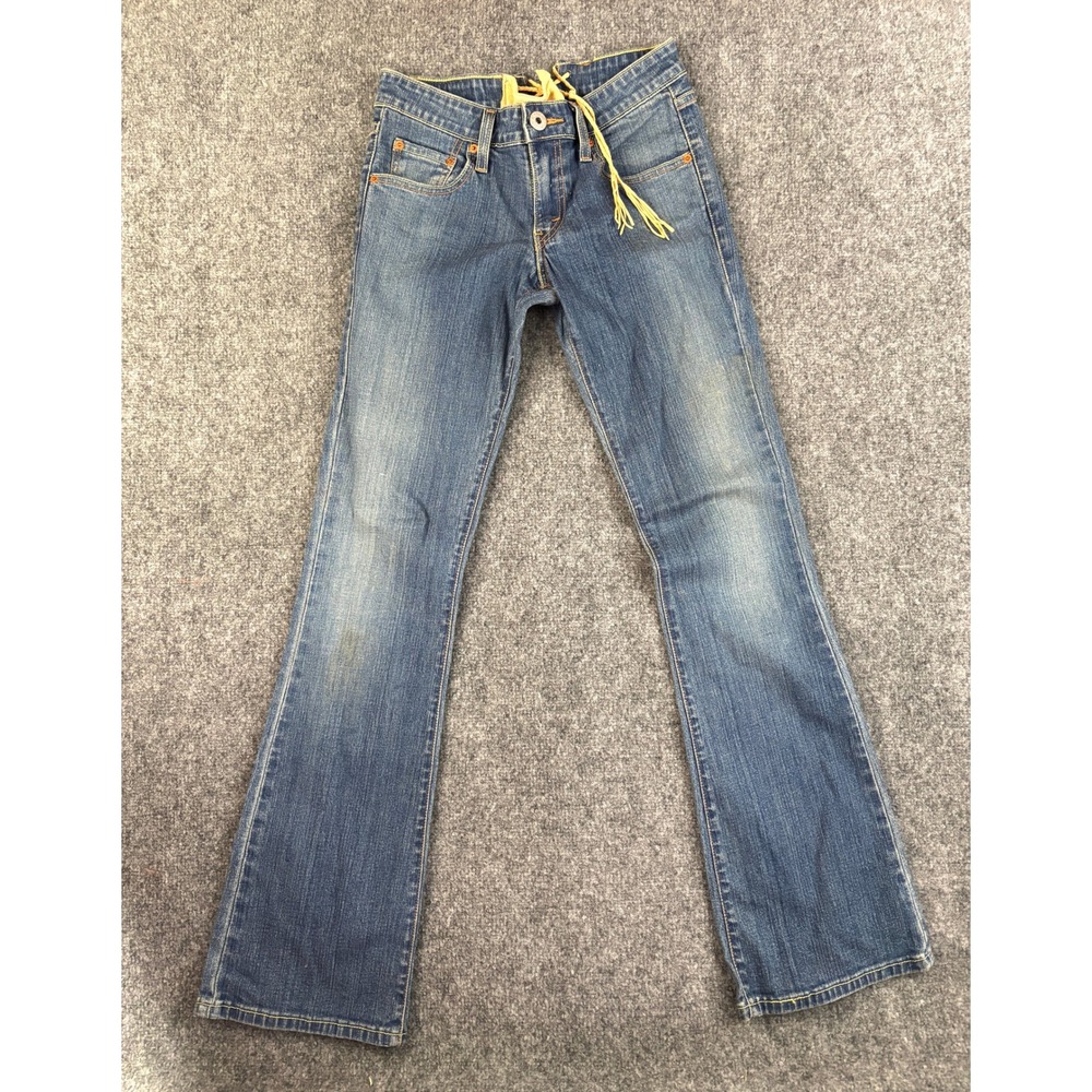 Upcycled Denim Lace Up Jeans Western Artisan Unfinished 28 Waist 3L Boho